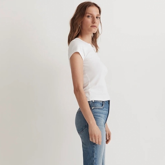 Madewell Brightside Rib Split-Neck Tee eyelet white - Picture 2 of 5